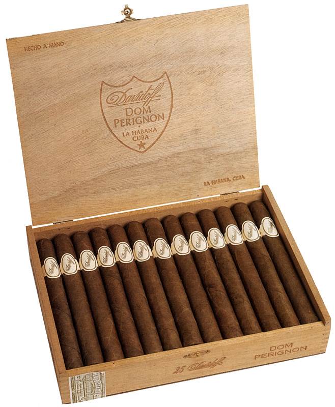Vintahe Cuban cigars Habanos in a wooden box featuring Davidoff Dom Perignon 